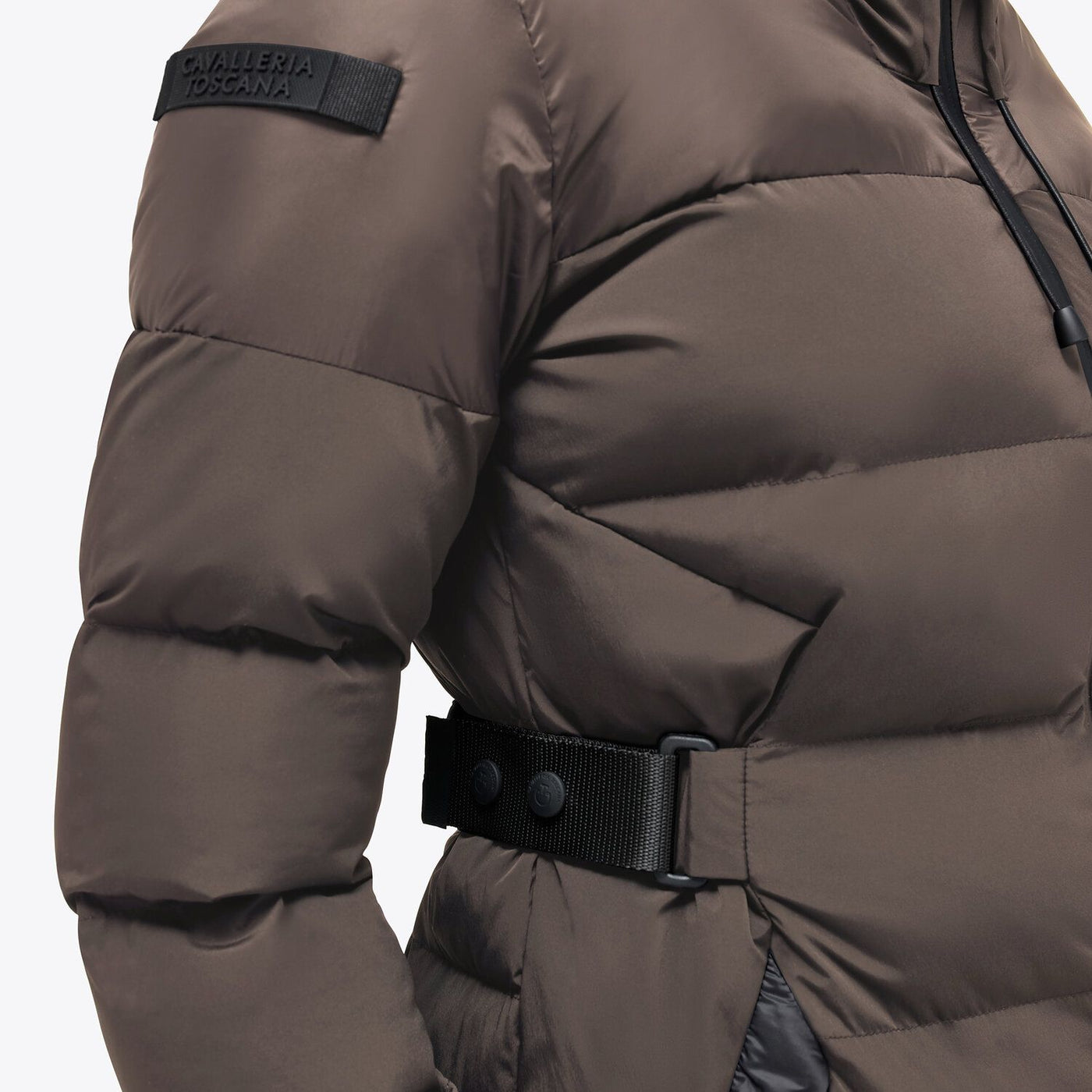 CT Long Hooded Naylon Puffer Jacke mit Gürtel